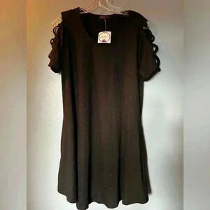 Sheila Rose Sz M Stretchy Little Black Dress W/ Peekaboo Criss-Cross Sleeves NWT